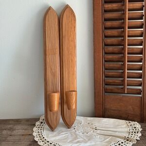 Vintage HODA Oak Wood Wall Sconces Set of 2 Candle Holders Dallas Texas MCM